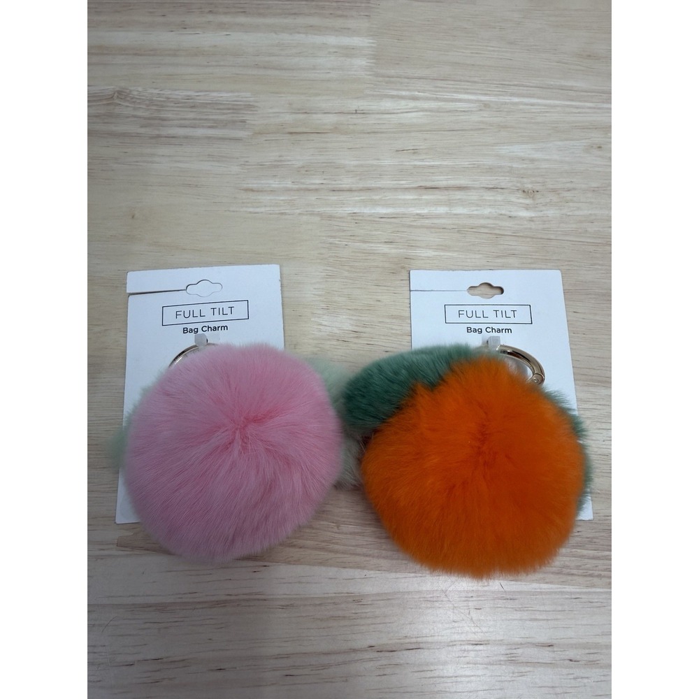 Full Tilt Faux Fur Pom Pom Bag Charm Keychain Orange & Pink Modern Fashion